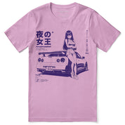 Midnight Queen Runners Car T-Shirt — Lilac flat lay, approved placement