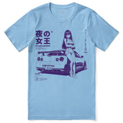 Midnight Queen Runners Car T-Shirt — Ocean Blue flat lay, approved placement