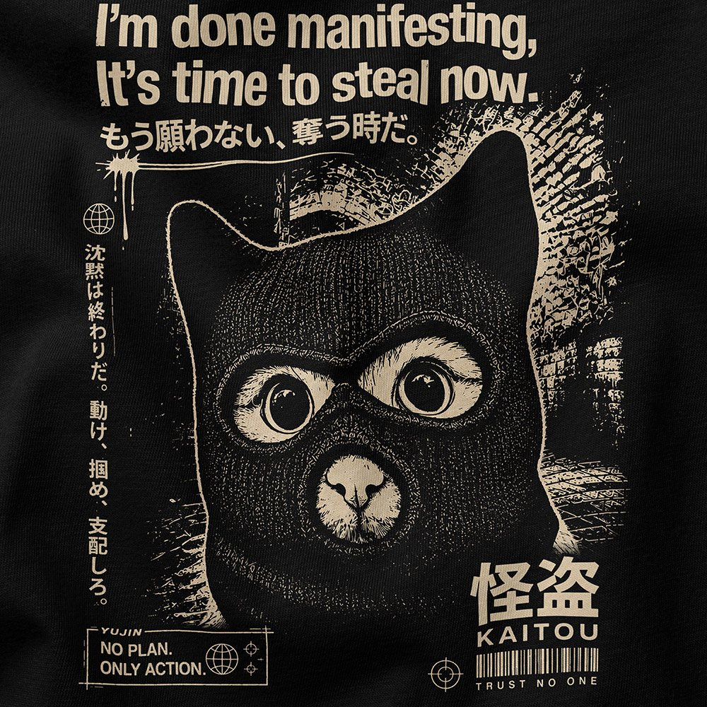 Midnight Thief Cat T-Shirt — Closeup