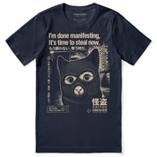 Midnight Thief Cat T-Shirt — Navy Flat Lay