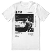 Night Road Car T-Shirt in White - front flat lay
