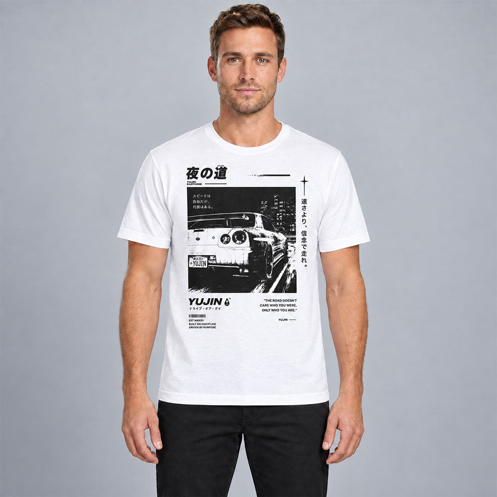 Night Road Car T-Shirt — White male lifestyle