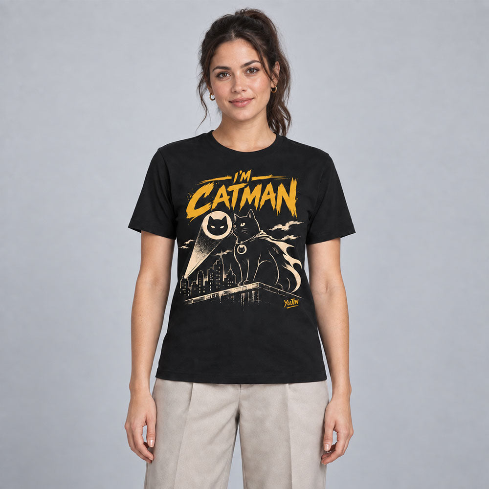 Female model wearing Night Signal Cat T-Shirt in black
