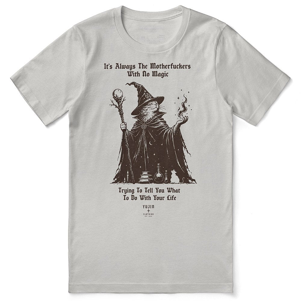 No Magic Cat T-Shirt — No Magic Silver Flat Lay