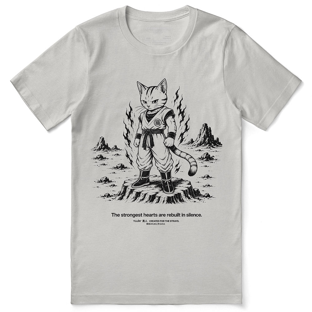 Rebuilt in Silence Cat T-Shirt in Silver - front flat lay