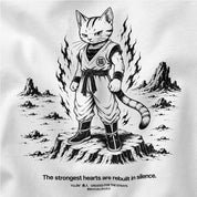 Close-up of Rebuilt in Silence Cat T-Shirt artwork on White