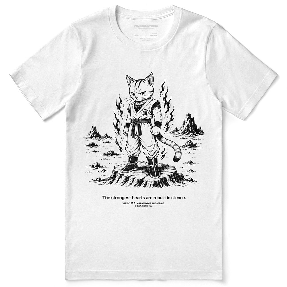 Rebuilt in Silence Cat T-Shirt in White - front flat lay