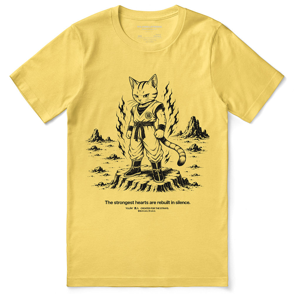Rebuilt in Silence Cat T-Shirt in Yellow - front flat lay