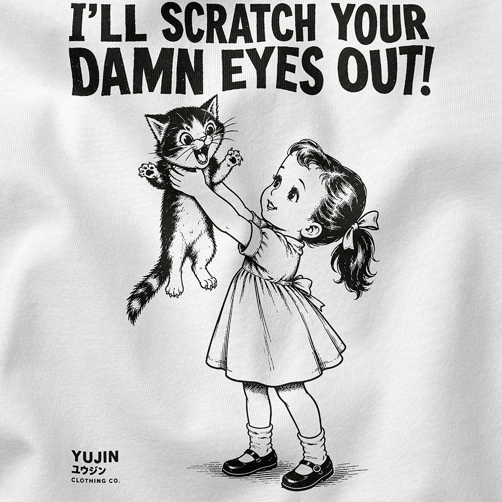 Scratch Your Eyes Out Cat T-Shirt — Closeup