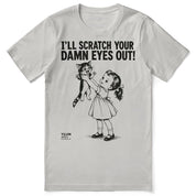 Scratch Your Eyes Out Cat T-Shirt — Silver Flat Lay
