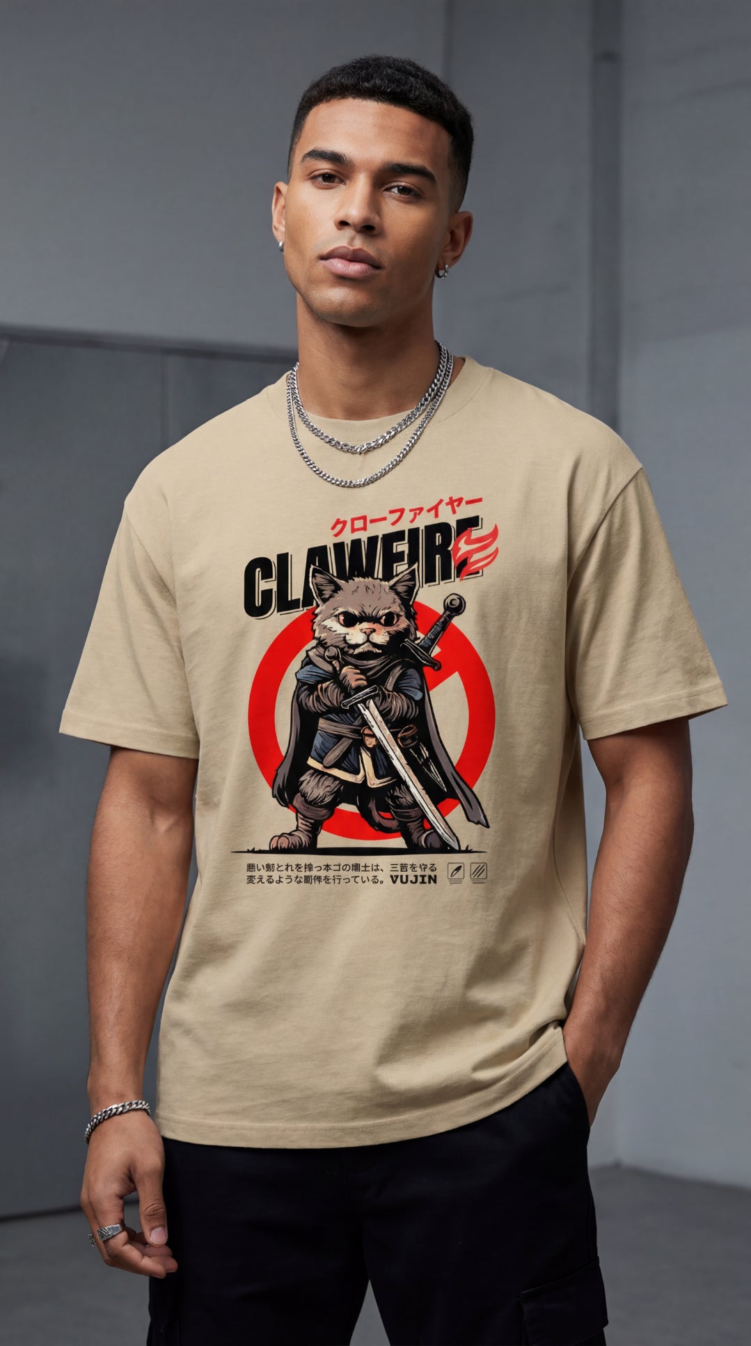 Clawfire Oversized Faded Cat T-Shirt