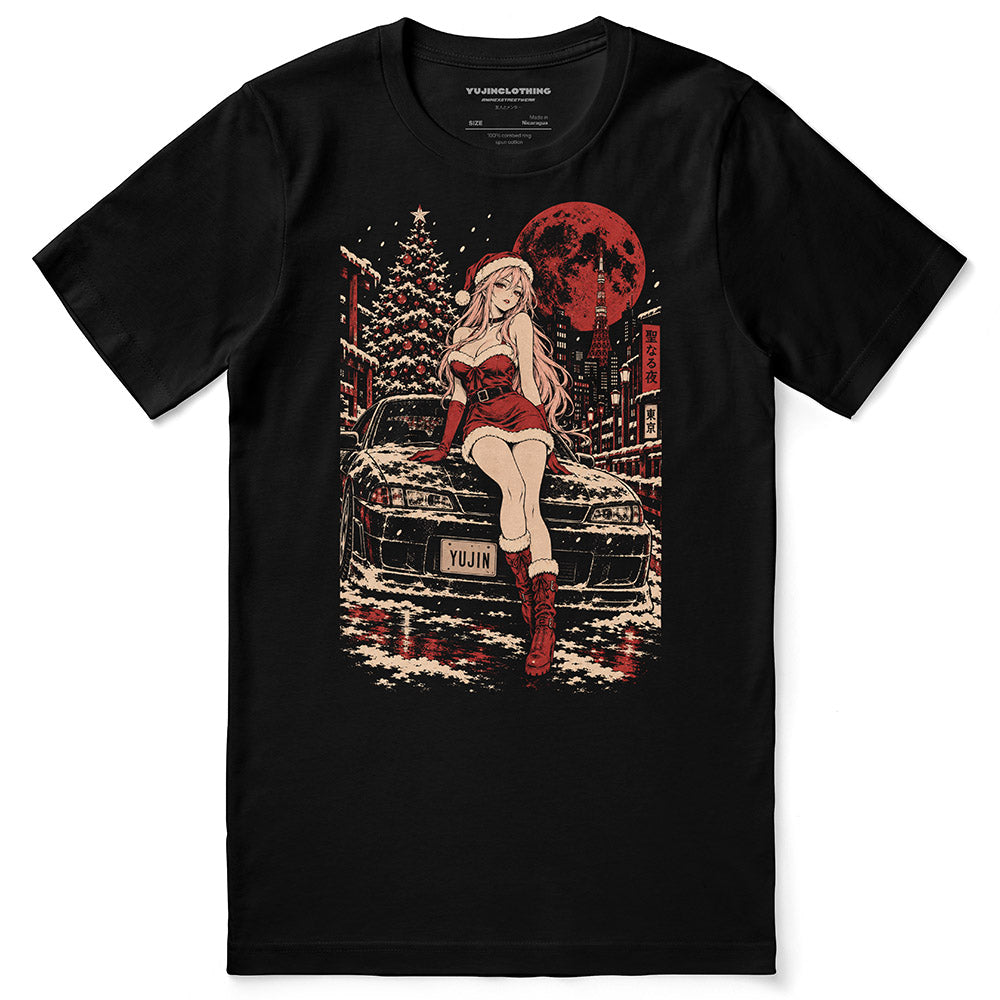 Tokyo Snowfall Car T-Shirt in Black - front flat lay