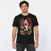 Male model wearing Tokyo Snowfall Car T-Shirt in Black