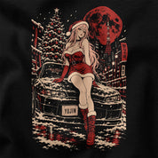 Close-up of Tokyo Snowfall Car T-Shirt artwork on Black