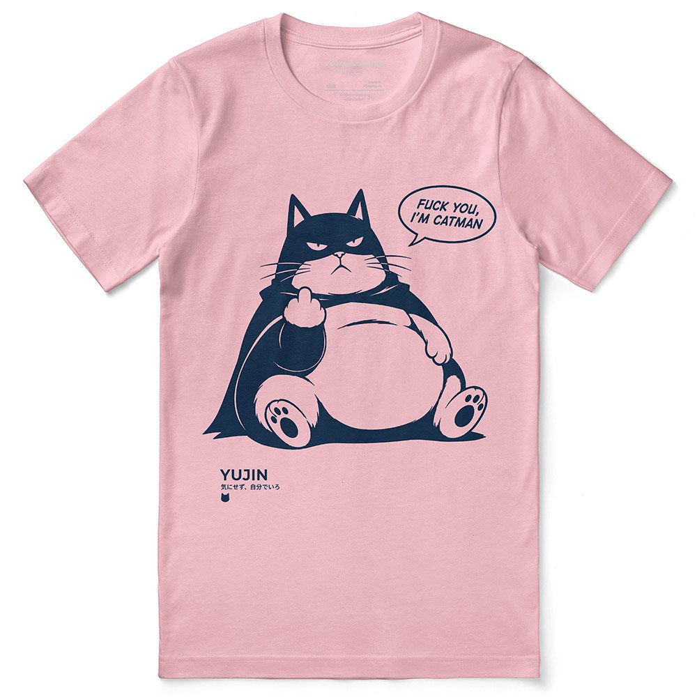 Unbothered Catman Cat T-Shirt — Pink Flat Lay