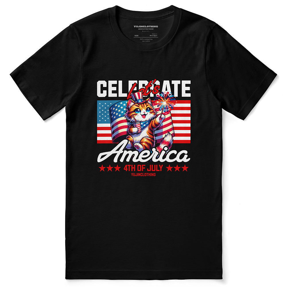 Celebrate 4th July Cat T-Shirt | Yūjin Japanese Anime Streetwear Clothing