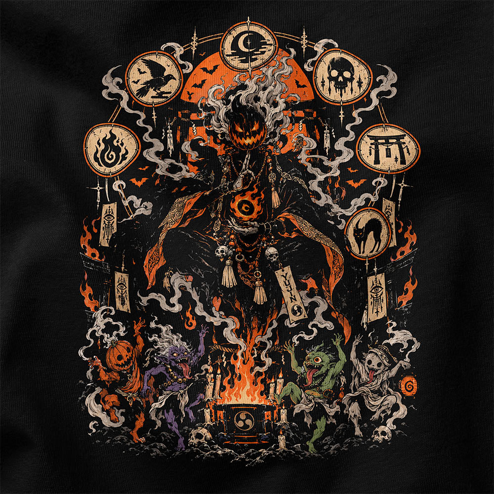 Close-up of A Little Magic After Dark Monster T-Shirt artwork on Black