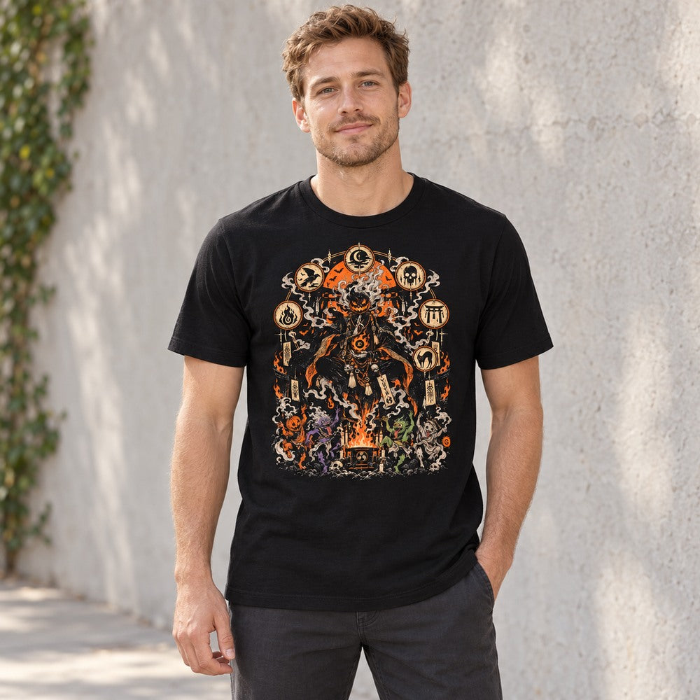 Male model wearing A Little Magic After Dark Monster T-Shirt in Black