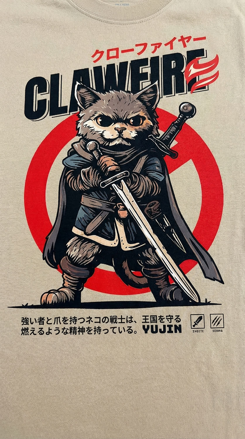 Clawfire Oversized Faded Cat T-Shirt