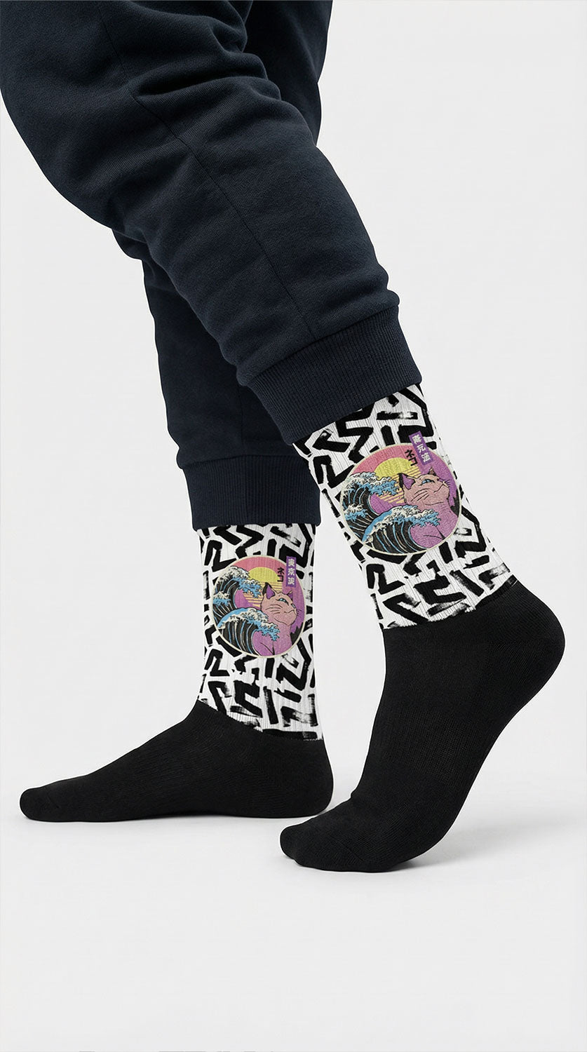 Japanese Vaporwave Cat Socks