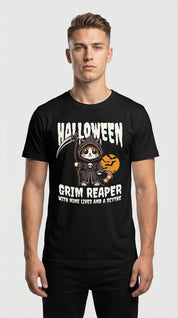 Grim Reaper Halloween Cat T-Shirt