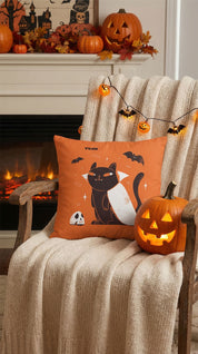 Night Cat Halloween Pillow