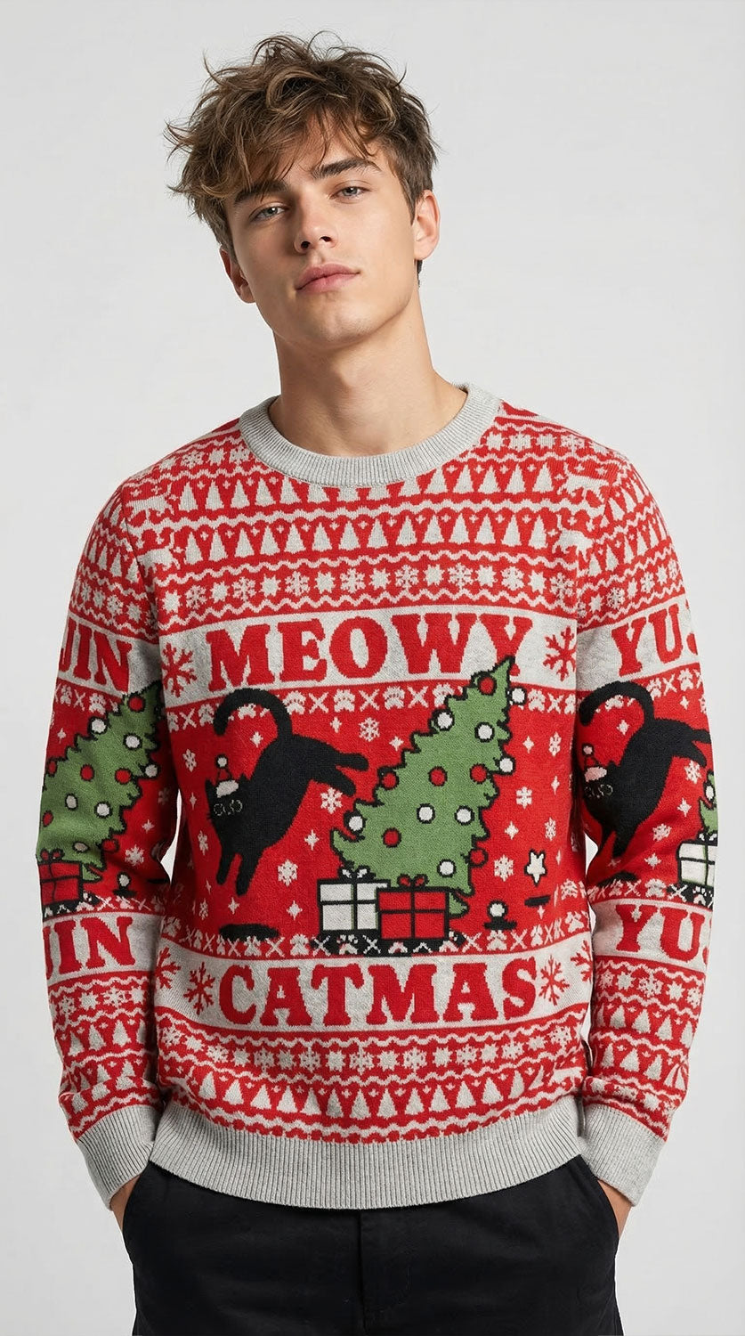Meowy Catmas Cat Christmas Ugly Sweatshirt