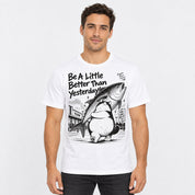 Male model wearing Bigger Plans Cat T-Shirt in White