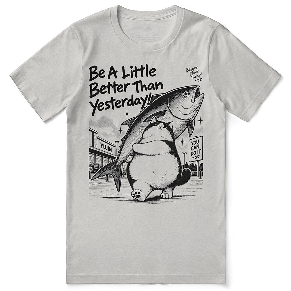 Bigger Plans Cat T-Shirt in Silver, full front flat lay