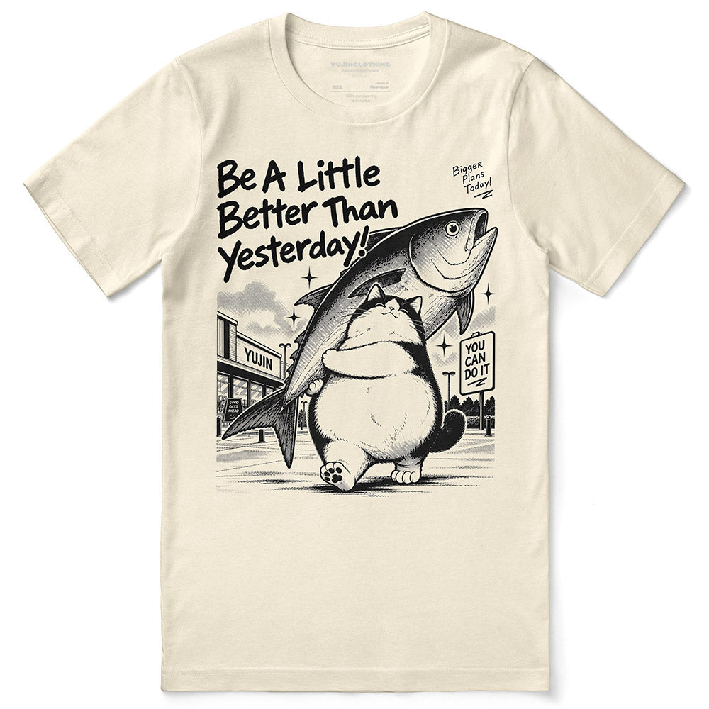 Bigger Plans Cat T-Shirt in Natural, full front flat lay