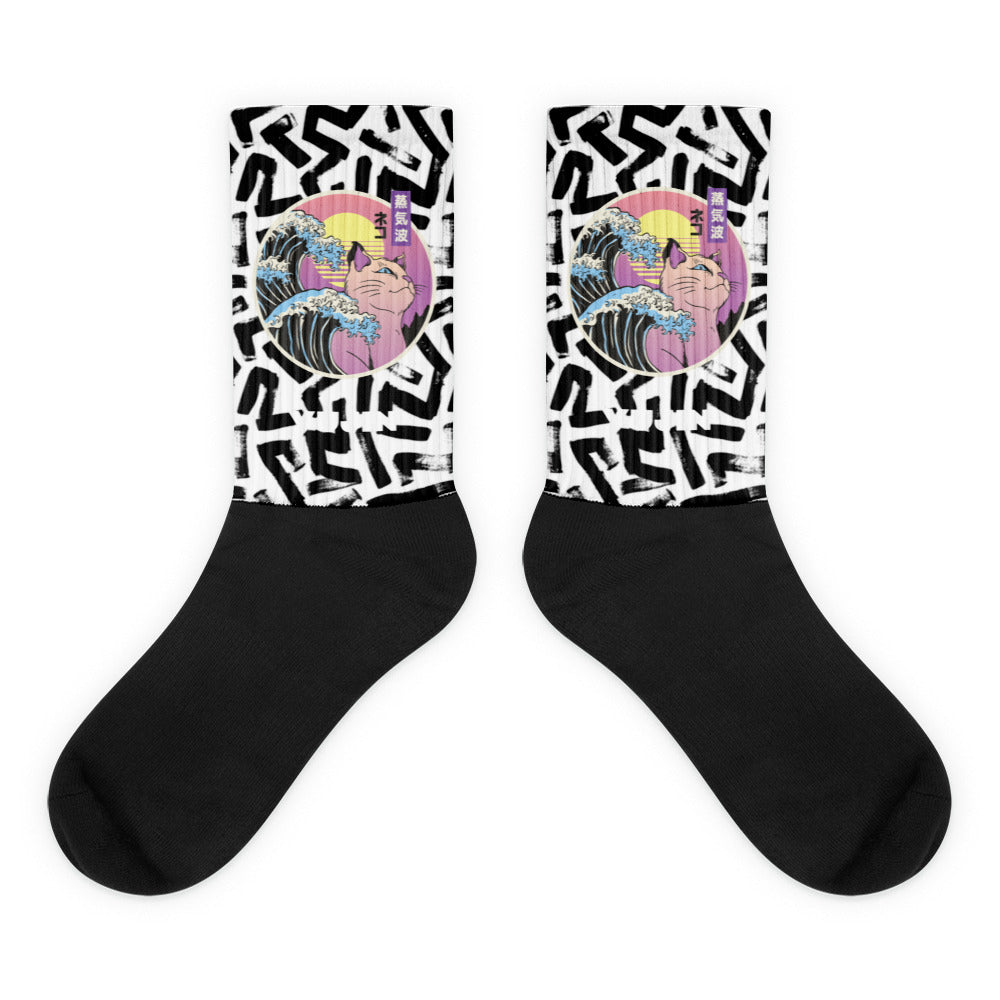 Japanese Vaporwave Cat Socks | Yūjin Japanese Anime Streetwear Clothing