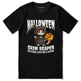 Grim Reaper Halloween Cat T-Shirt