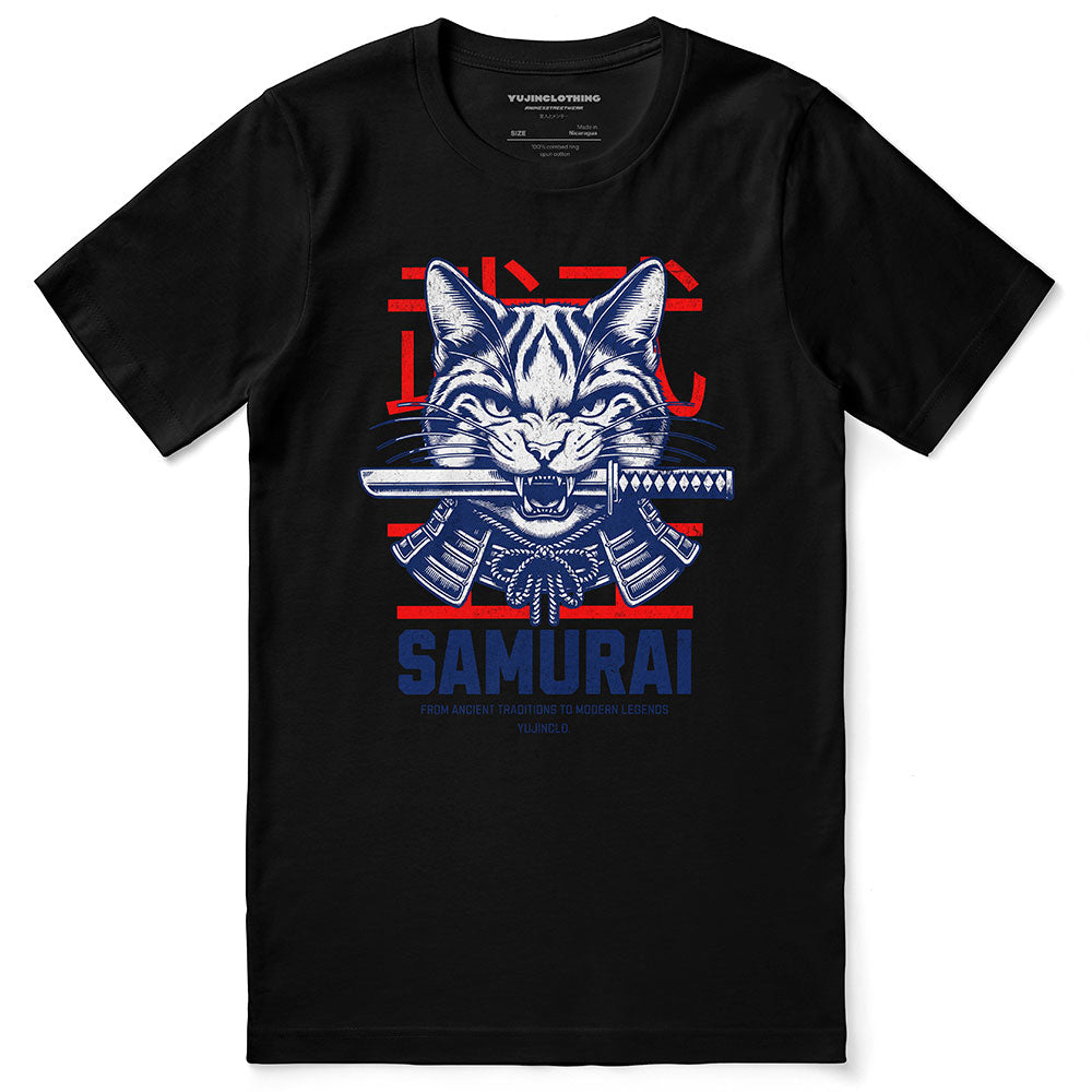 Samurai Cat T-Shirt | Yūjin Japanese Anime Streetwear Clothing