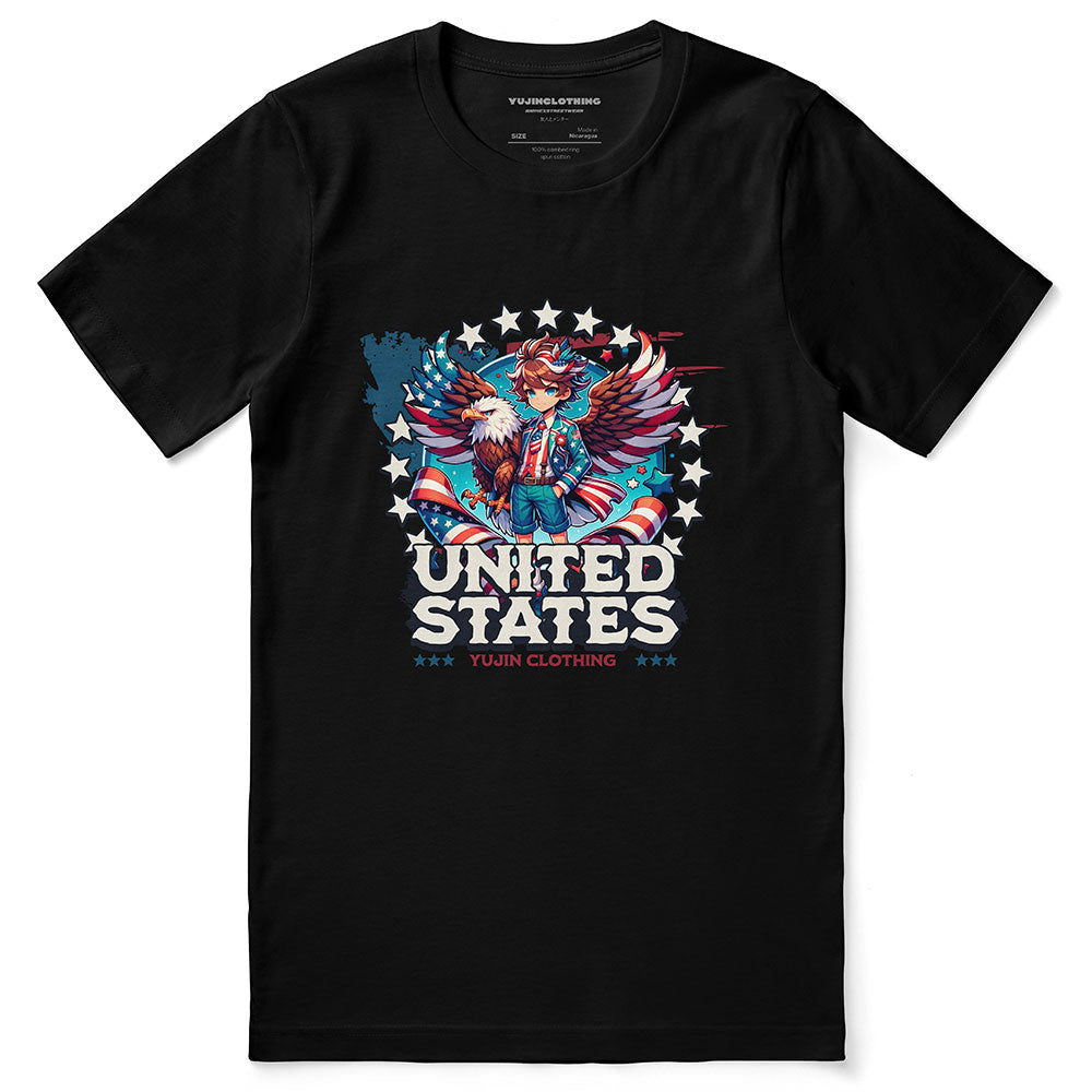 July 4th Eagle And Boy T-Shirt | Yūjin Japanese Anime Streetwear Clothing