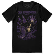 Calm Before Nothing Cat T-Shirt — black flat lay