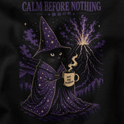 Calm Before Nothing Cat T-Shirt — black closeup