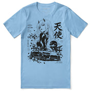 Celestial Driver Car T-Shirt in ocean blue — Printful-calibrated front flatlay