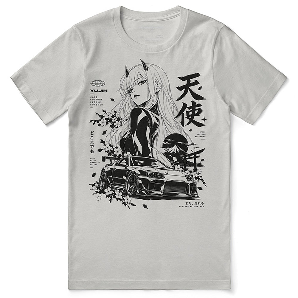 Celestial Driver Car T-Shirt in silver — Printful-calibrated front flatlay