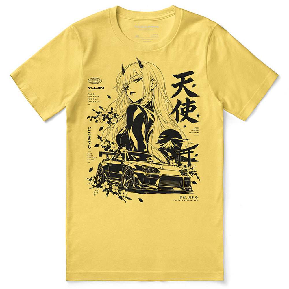 Celestial Driver Car T-Shirt in yellow — Printful-calibrated front flatlay