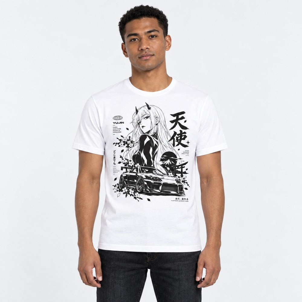 Celestial Driver Car T-Shirt in white — male lifestyle