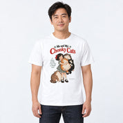 Male model wearing Chonky Cuddles Cat T-Shirt in White