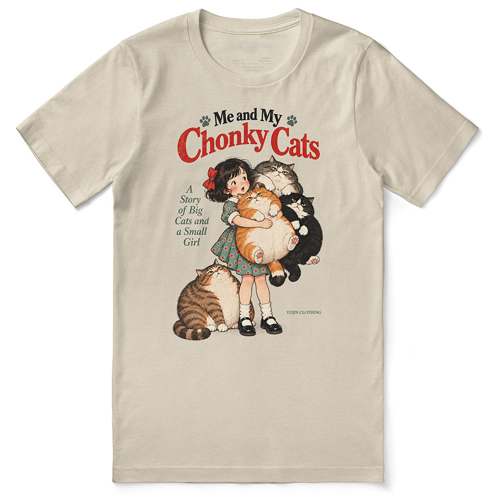 Chonky Cuddles Cat T-Shirt in Soft Cream - front flat lay
