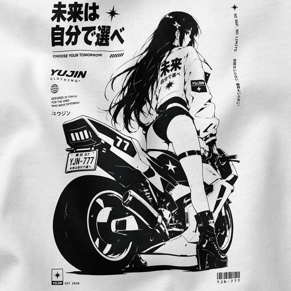 Choose Tomorrow Motorcycle T-Shirt — print detail