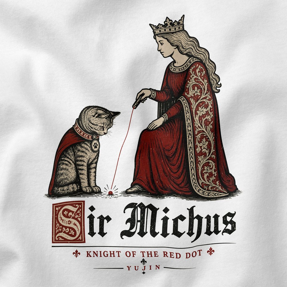 Sir Michus Cat T-Shirt print close-up in White