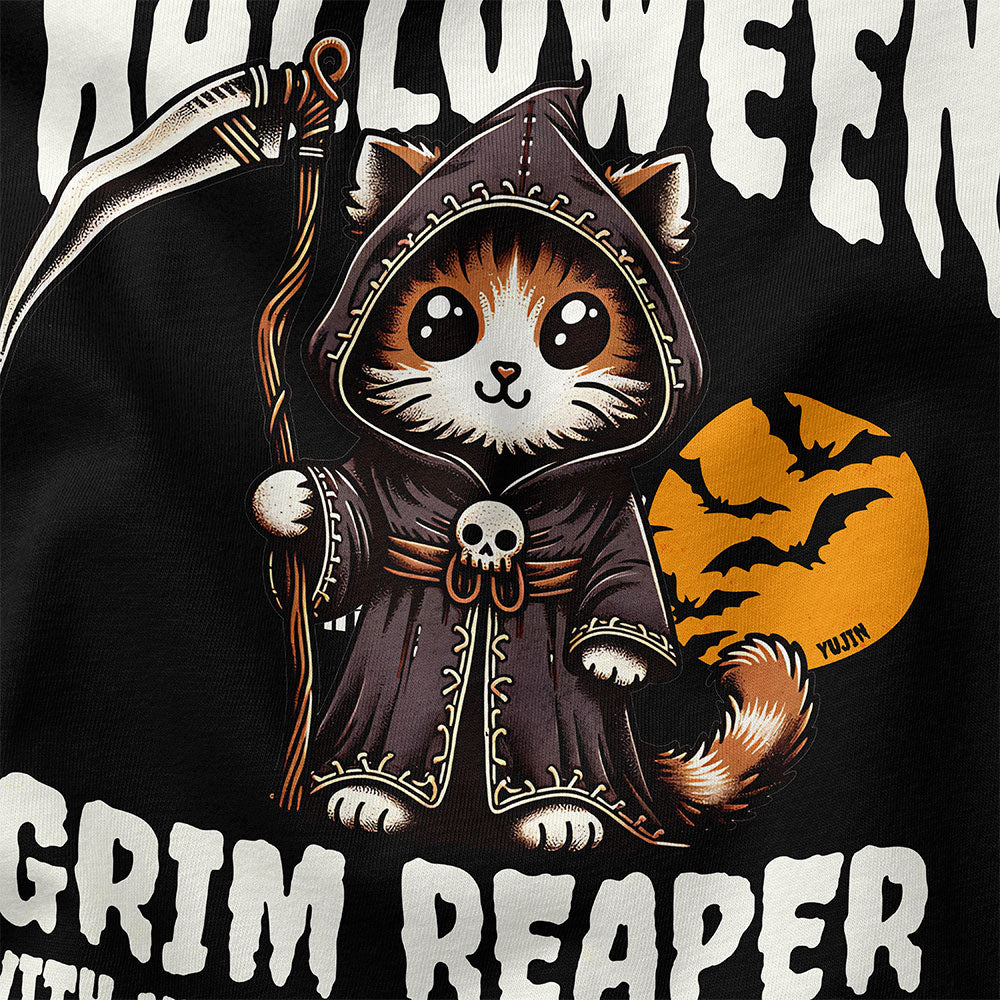 Grim Reaper Halloween Cat T-Shirt | Yūjin Japanese Anime Streetwear Clothing