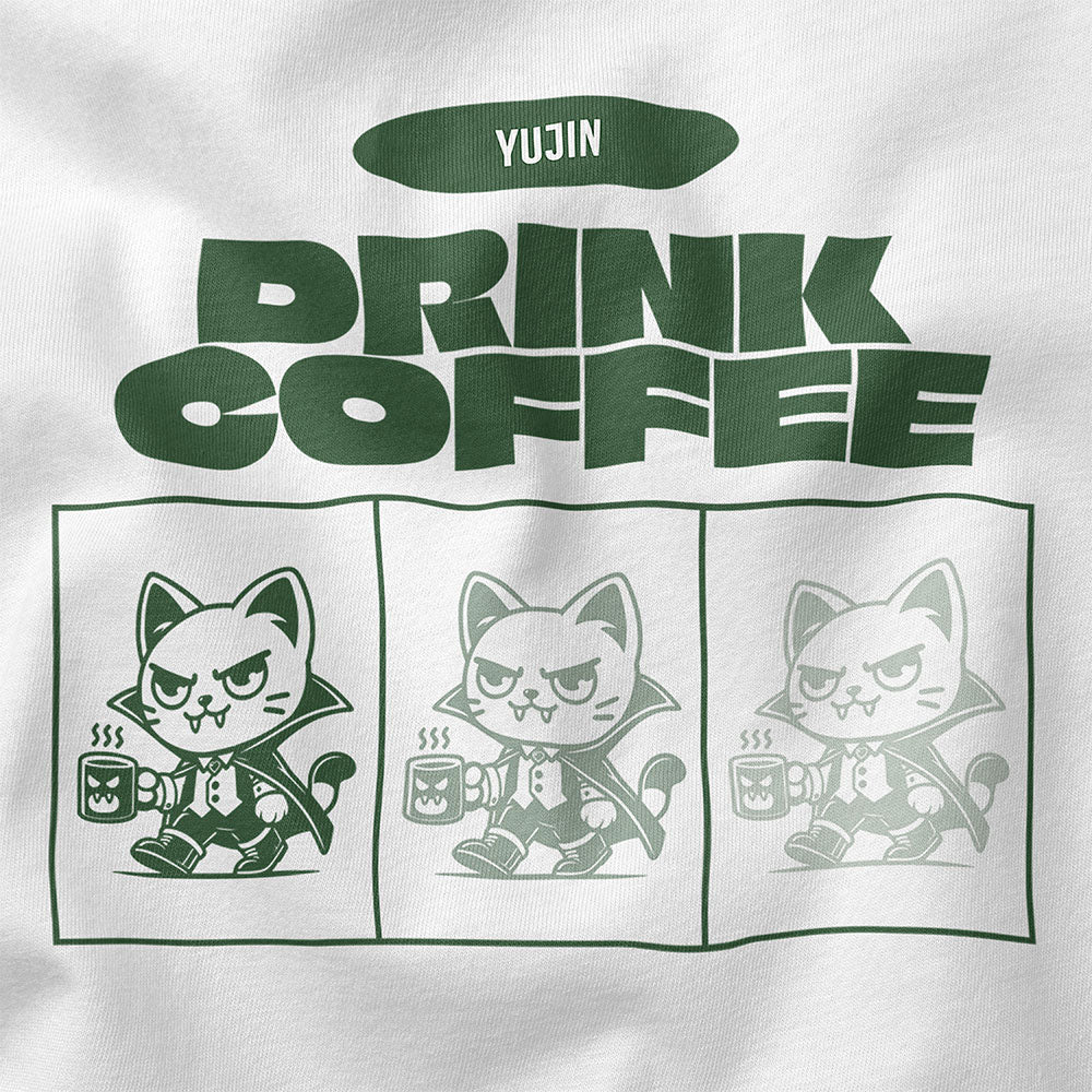 Drink Coffee Cat T-Shirt | Yūjin Japanese Anime Streetwear Clothing