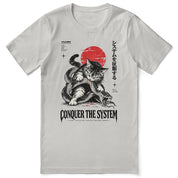 Conquer the System Cat T-Shirt — Silver flat lay