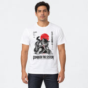 Conquer the System Cat T-Shirt — White male lifestyle
