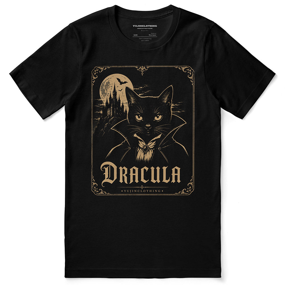 Dracula Cat T-Shirt in Black — front flat lay