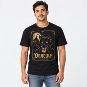 Dracula Cat T-Shirt in Black — male model front view